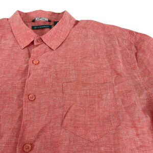 Cubavera Linen Button Shirt Mens XL Orange Peach Pocket